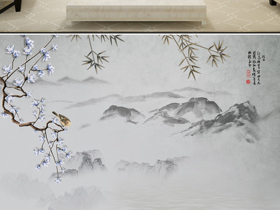 新中式美學｜筆墨淡染，鳥語花香，一墅一世界盡在這方電視與沙發背景墻